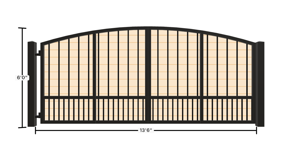 Drawing of the configured Driveway Gate, 13'6" wide × 6'0" high, with dimensions