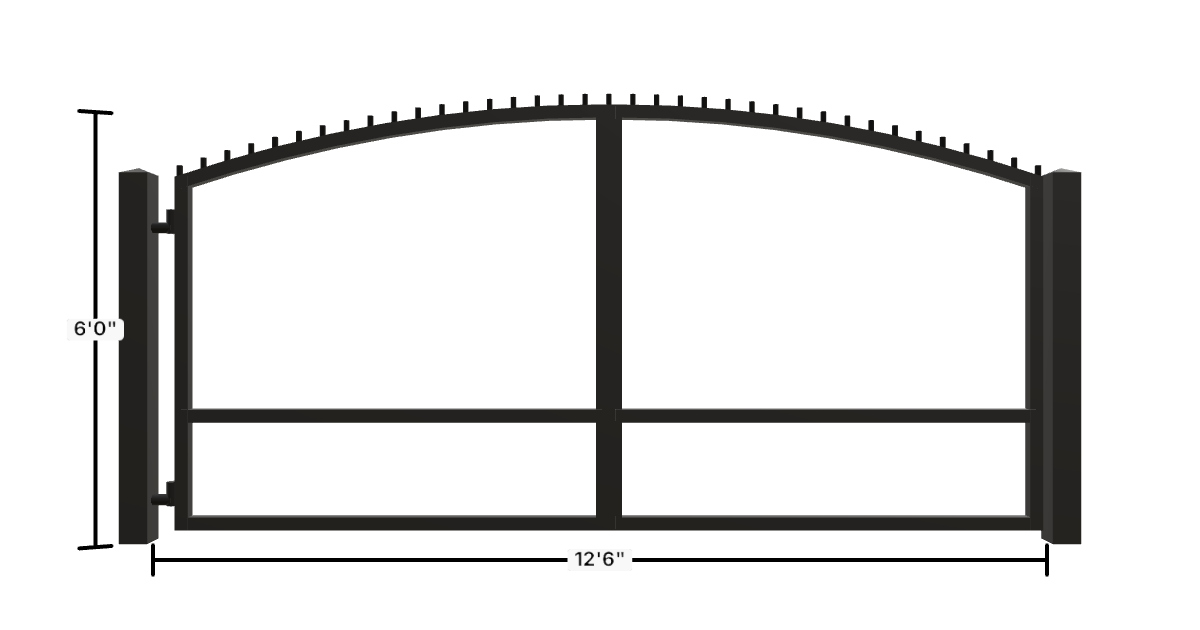 Drawing of the configured Driveway Gate, 12'6" wide × 6'0" high, with dimensions
