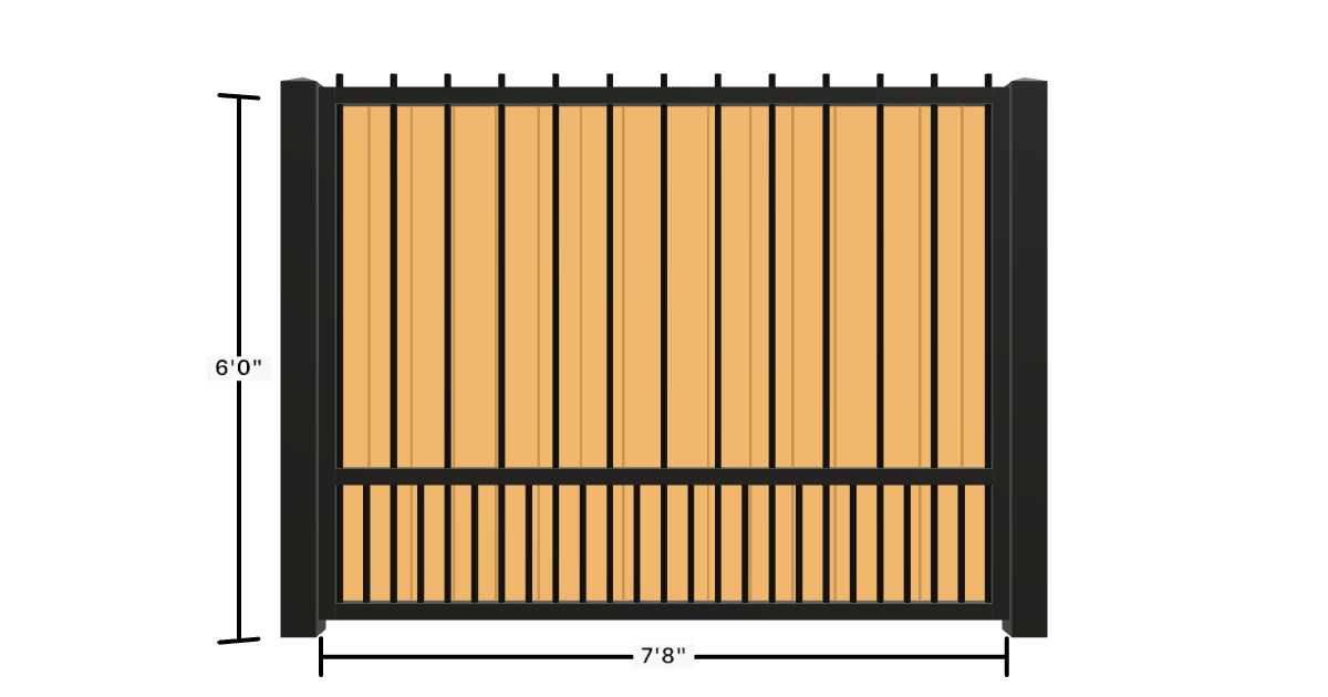 Drawing of the configured Luxury Fence Panel, 7'8" wide × 6'0" high, with dimensions