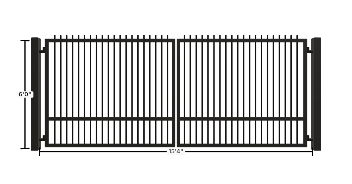 Drawing of the configured Driveway Gate, 15'4" wide × 6'0" high, with dimensions
