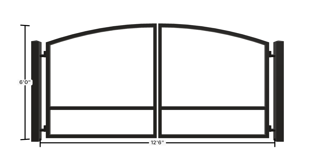 Drawing of the configured Driveway Gate, 12'6" wide × 6'0" high, with dimensions