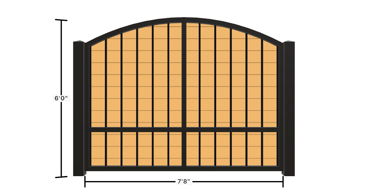 Drawing of the configured Luxury Fence Panel, 7'8" wide × 6'0" high, with dimensions