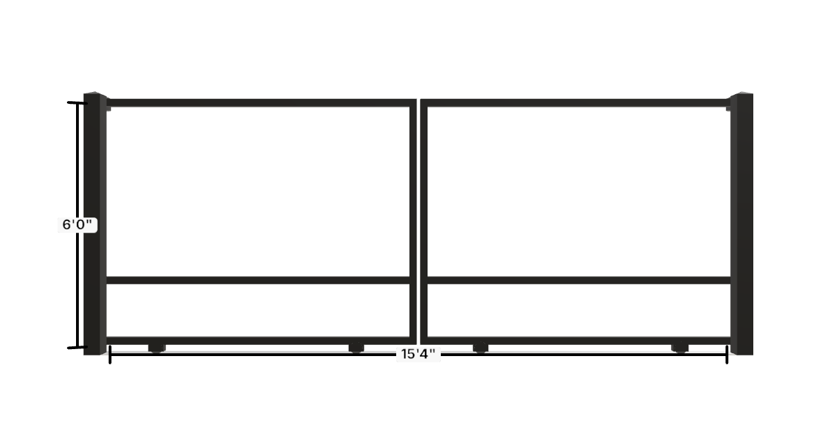 Drawing of the configured Driveway Gate, 15'4" wide × 6'0" high, with dimensions