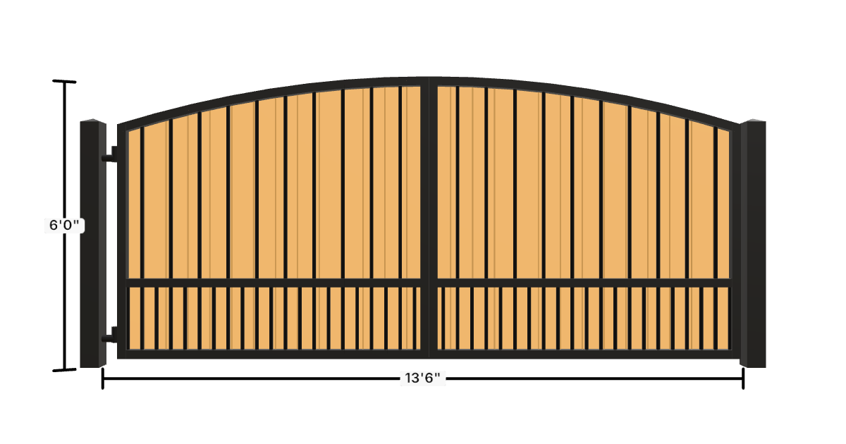Drawing of the configured Driveway Gate, 13'6" wide × 6'0" high, with dimensions