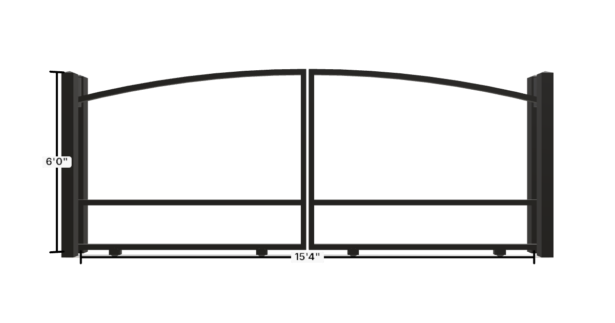 Drawing of the configured Driveway Gate, 15'4" wide × 6'0" high, with dimensions