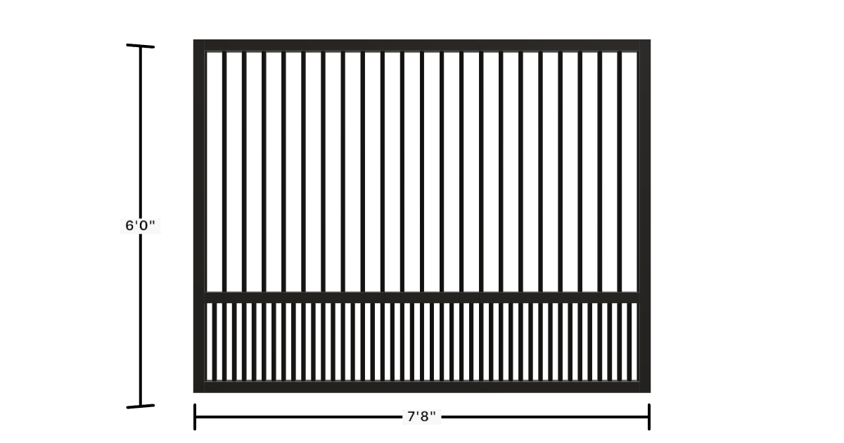 Drawing of the configured Luxury Fence Panel, 7'8" wide × 6'0" high, with dimensions