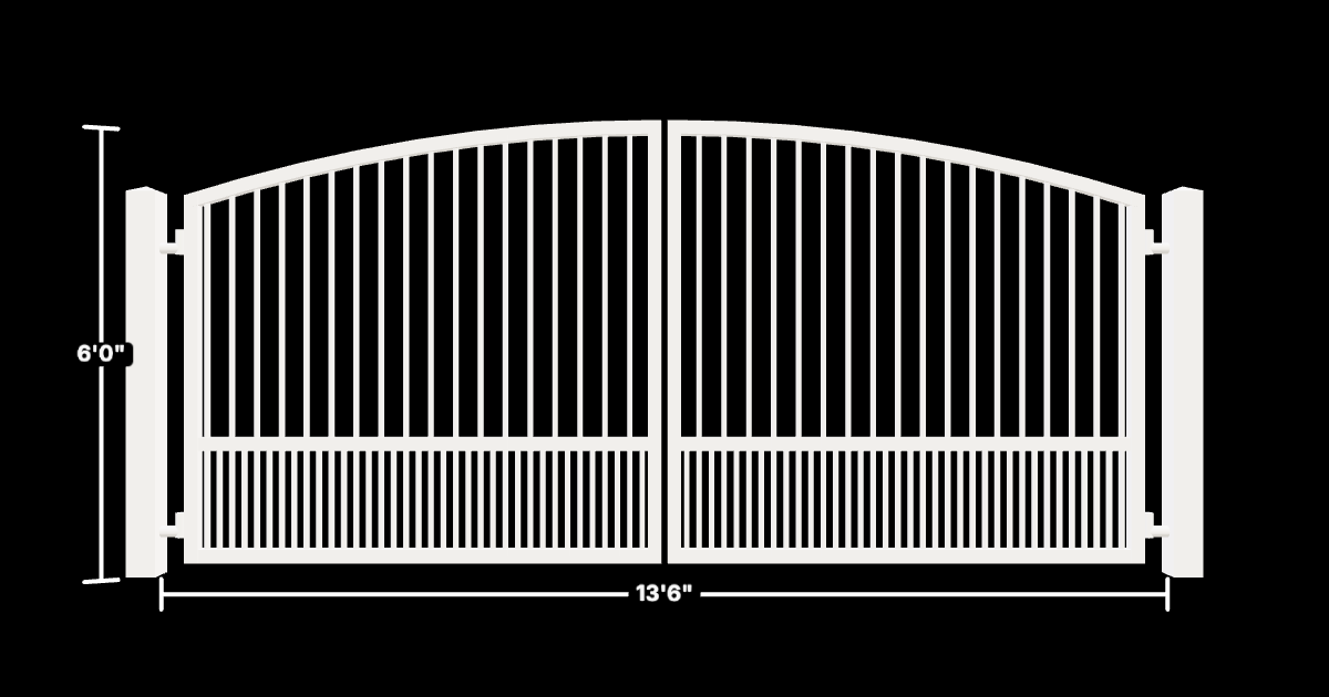 Drawing of the configured Driveway Gate, 13'6" wide × 6'0" high, with dimensions
