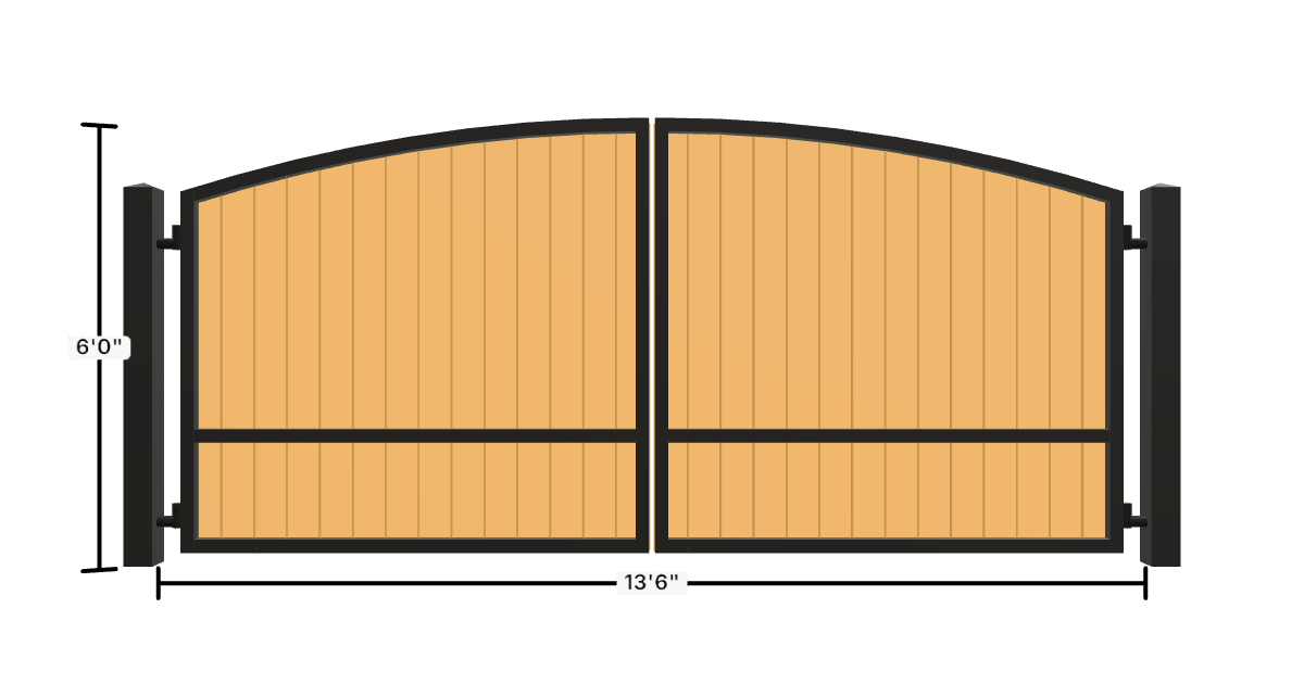 Drawing of the configured Driveway Gate, 13'6" wide × 6'0" high, with dimensions