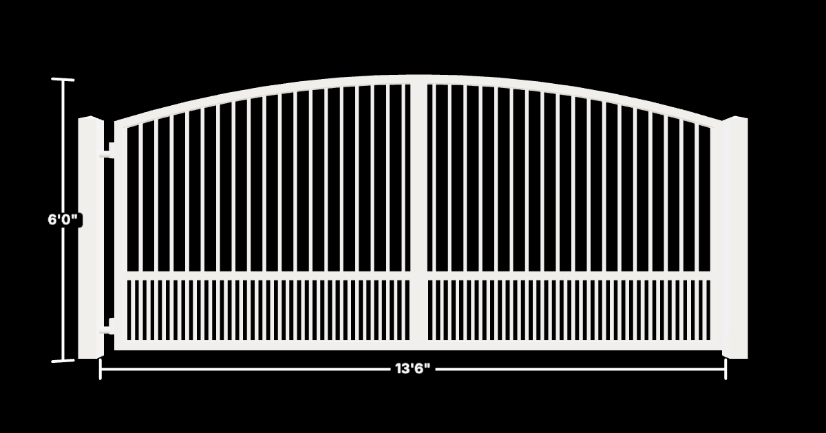 Drawing of the configured Driveway Gate, 13'6" wide × 6'0" high, with dimensions