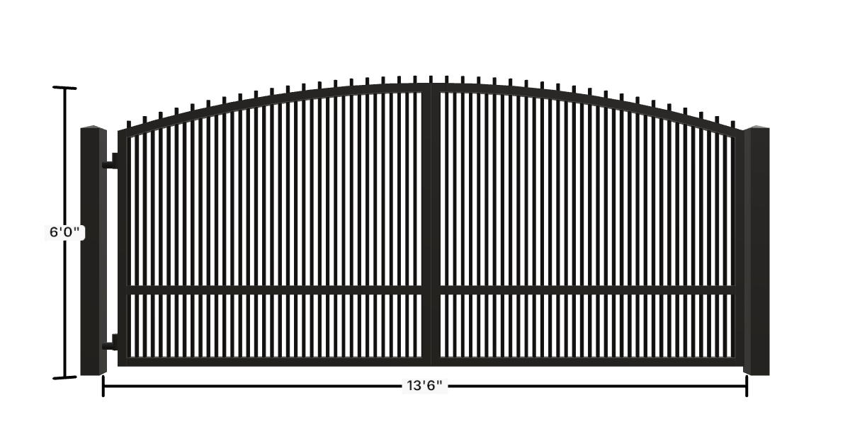 Drawing of the configured Driveway Gate, 13'6" wide × 6'0" high, with dimensions