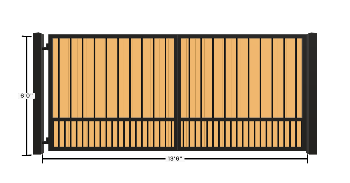 Drawing of the configured Driveway Gate, 13'6" wide × 6'0" high, with dimensions