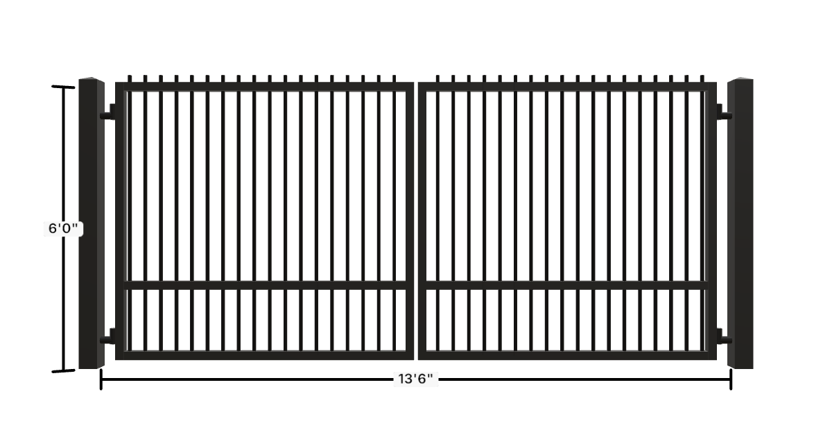 Drawing of the configured Driveway Gate, 13'6" wide × 6'0" high, with dimensions