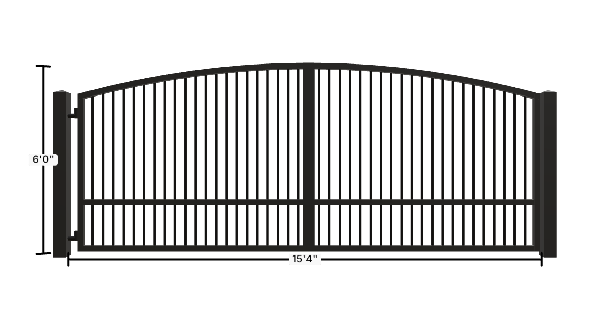 Drawing of the configured Driveway Gate, 15'4" wide × 6'0" high, with dimensions