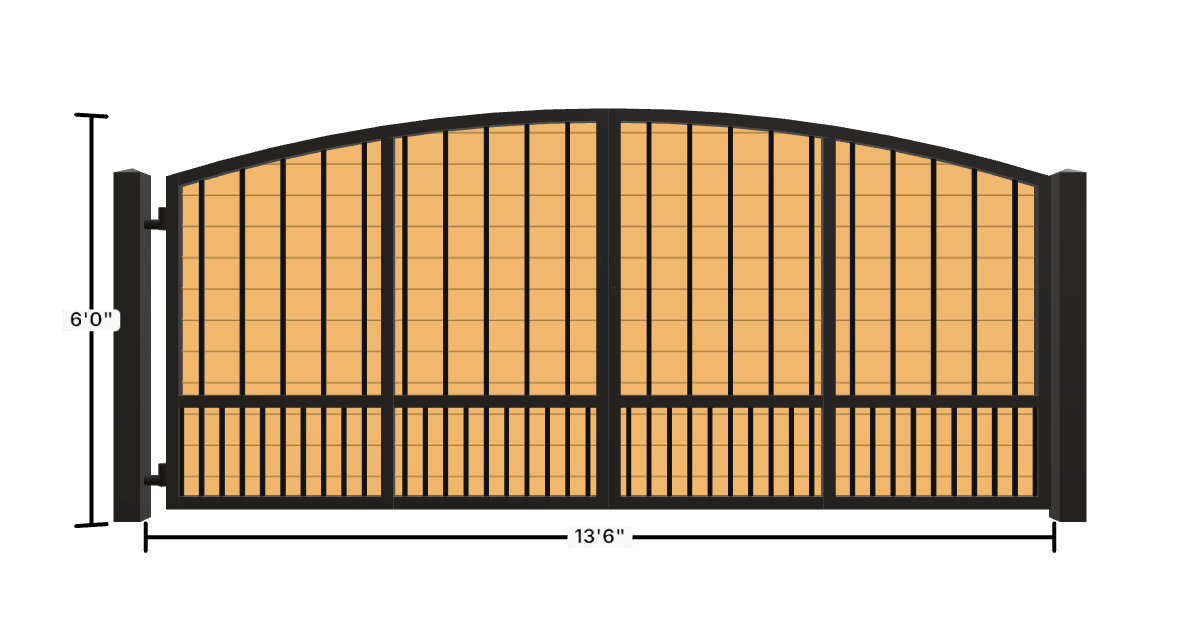 Drawing of the configured Driveway Gate, 13'6" wide × 6'0" high, with dimensions