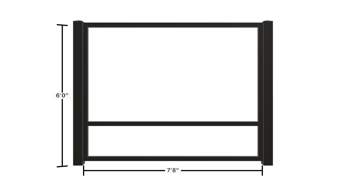 Drawing of the configured Luxury Fence Panel, 7'8" wide × 6'0" high, with dimensions