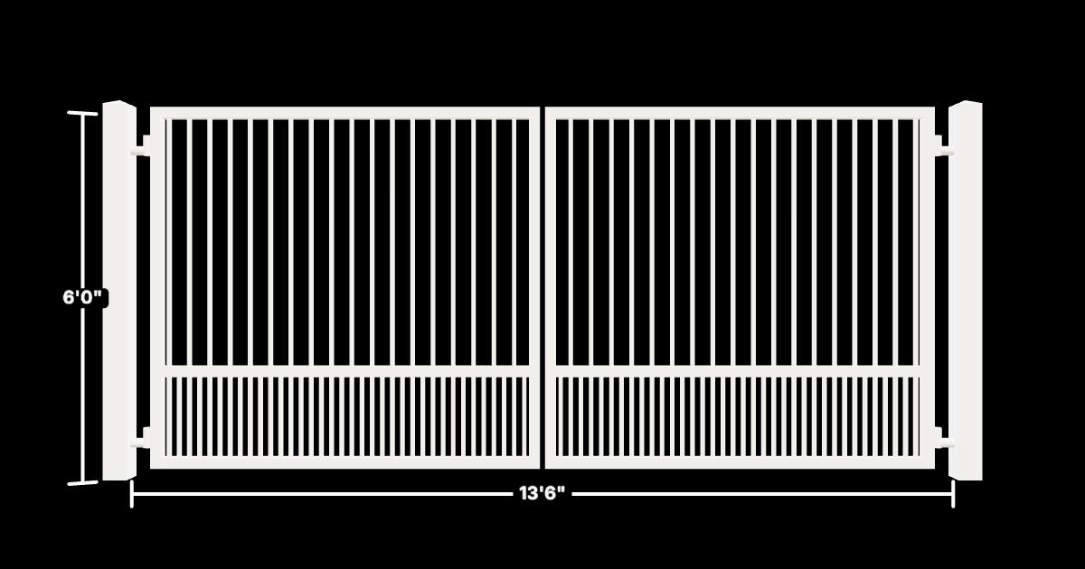 Drawing of the configured Driveway Gate, 13'6" wide × 6'0" high, with dimensions