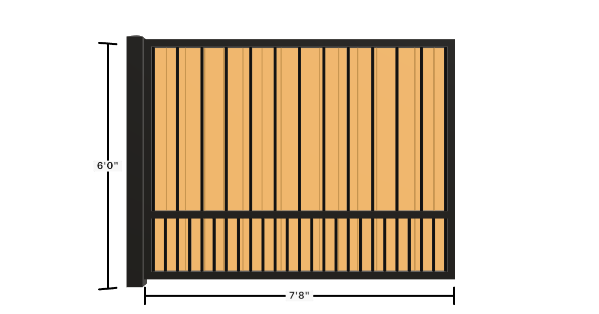 Drawing of the configured Luxury Fence Panel, 7'8" wide × 6'0" high, with dimensions
