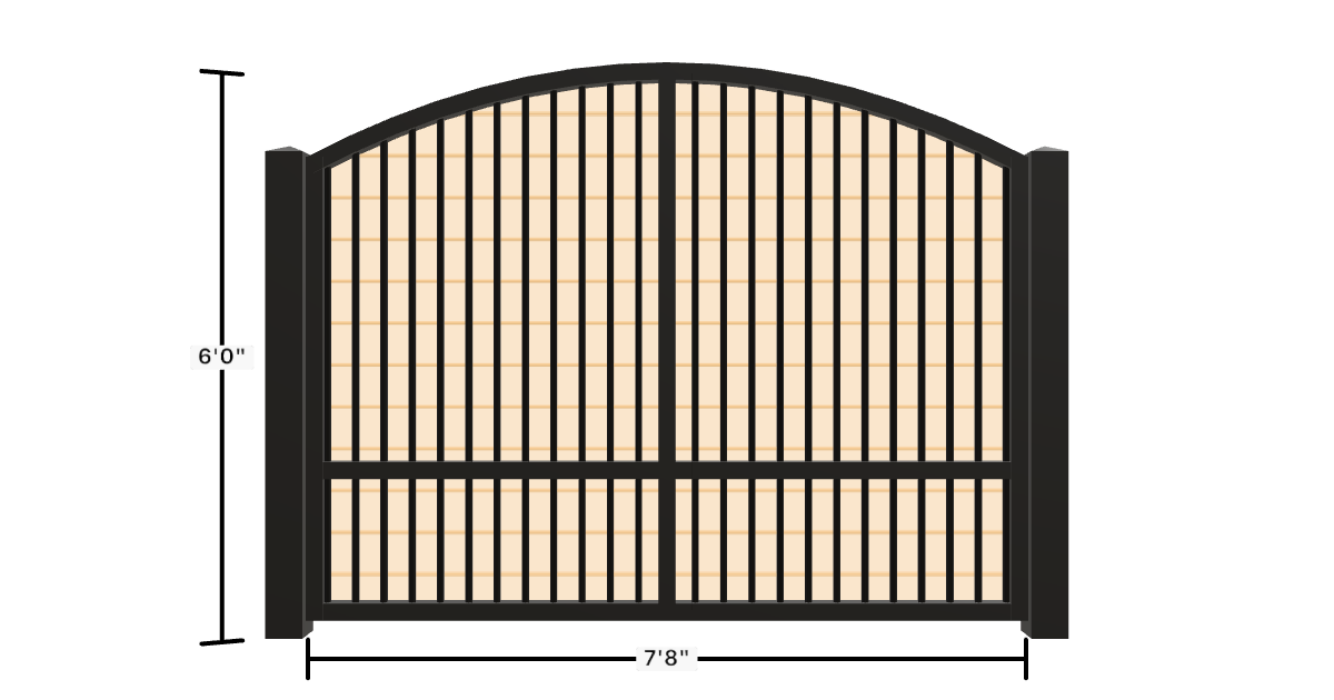 Drawing of the configured Luxury Fence Panel, 7'8" wide × 6'0" high, with dimensions