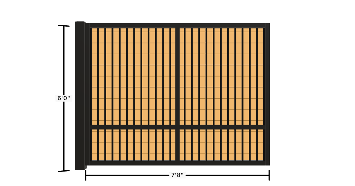 Drawing of the configured Luxury Fence Panel, 7'8" wide × 6'0" high, with dimensions