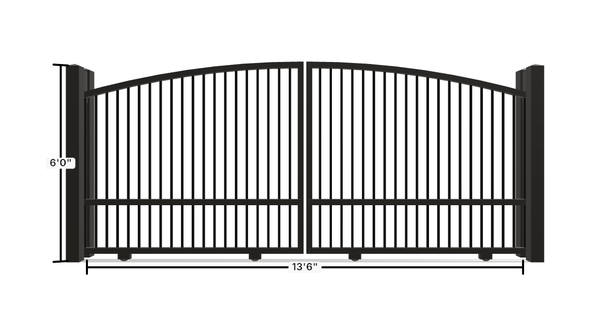 Drawing of the configured Driveway Gate, 13'6" wide × 6'0" high, with dimensions