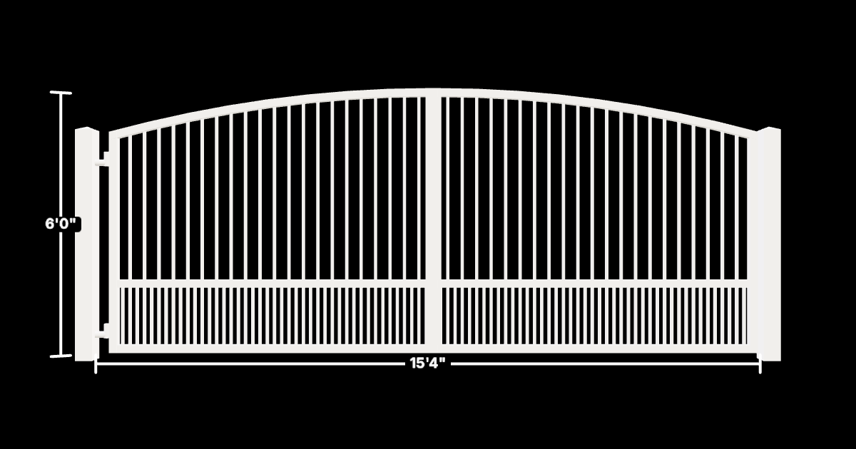 Drawing of the configured Driveway Gate, 15'4" wide × 6'0" high, with dimensions