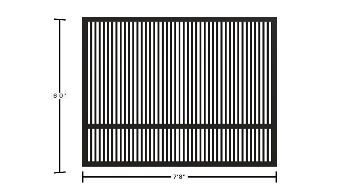 Drawing of the configured Luxury Fence Panel, 7'8" wide × 6'0" high, with dimensions