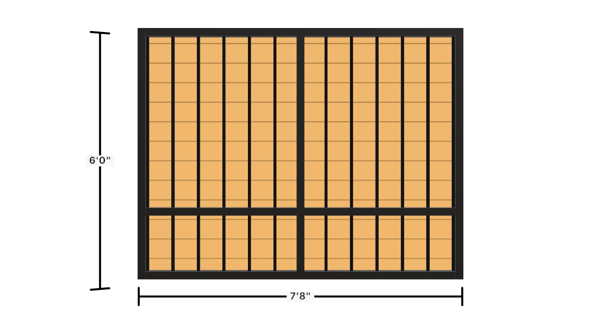 Drawing of the configured Luxury Fence Panel, 7'8" wide × 6'0" high, with dimensions