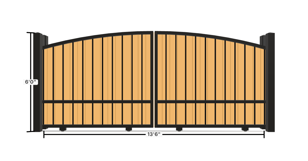 Drawing of the configured Driveway Gate, 13'6" wide × 6'0" high, with dimensions