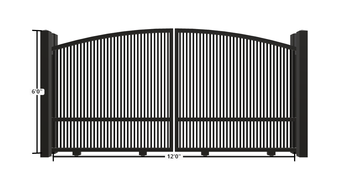 Drawing of the configured Driveway Gate, 12'0" wide × 6'0" high, with dimensions