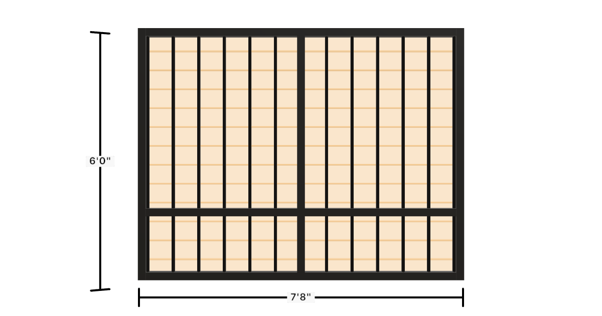 Drawing of the configured Luxury Fence Panel, 7'8" wide × 6'0" high, with dimensions