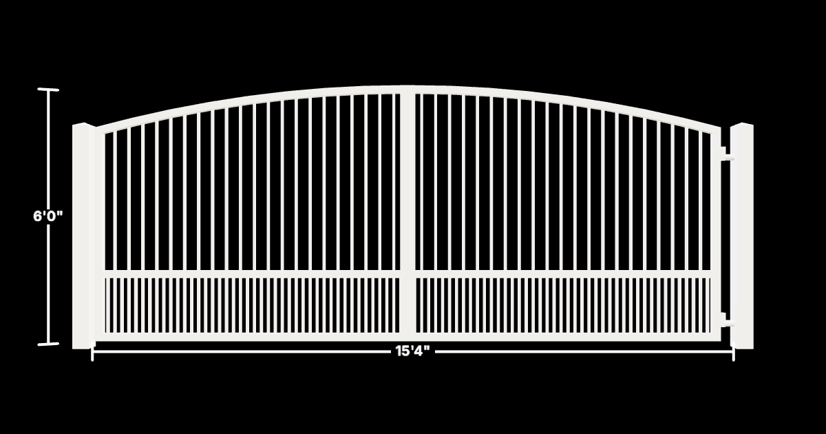 Drawing of the configured Driveway Gate, 15'4" wide × 6'0" high, with dimensions