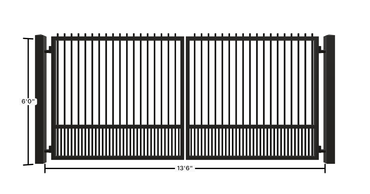 Drawing of the configured Driveway Gate, 13'6" wide × 6'0" high, with dimensions