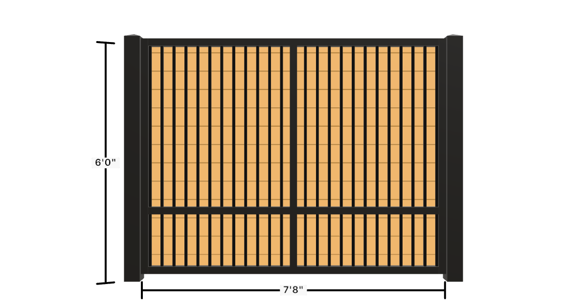 Drawing of the configured Luxury Fence Panel, 7'8" wide × 6'0" high, with dimensions