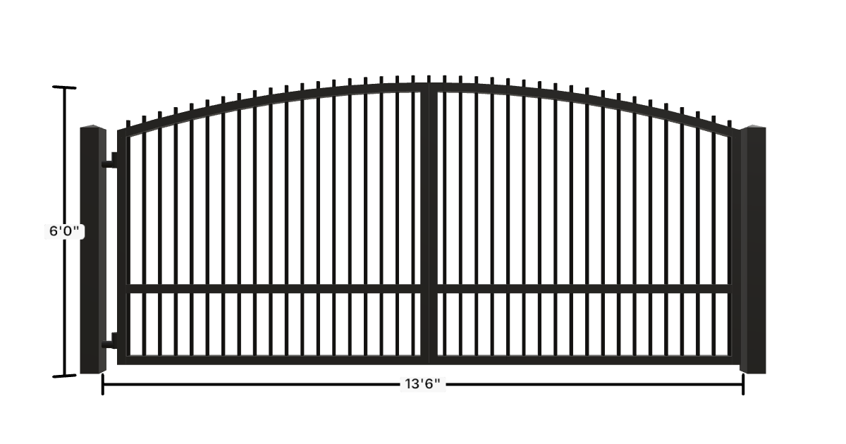 Drawing of the configured Driveway Gate, 13'6" wide × 6'0" high, with dimensions