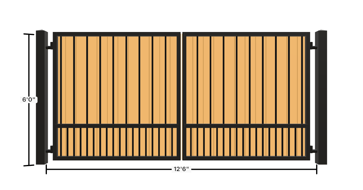 Drawing of the configured Driveway Gate, 12'6" wide × 6'0" high, with dimensions