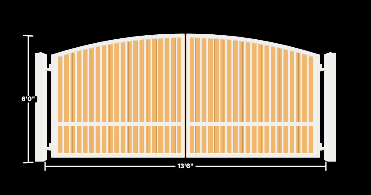 Drawing of the configured Driveway Gate, 13'6" wide × 6'0" high, with dimensions