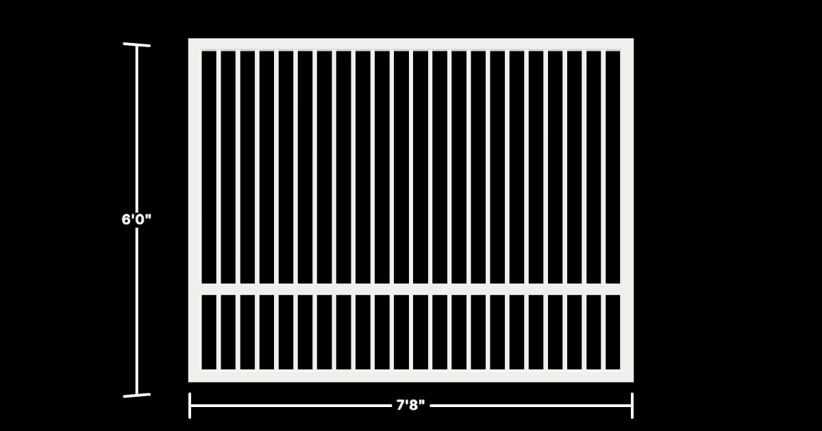 Drawing of the configured Luxury Fence Panel, 7'8" wide × 6'0" high, with dimensions
