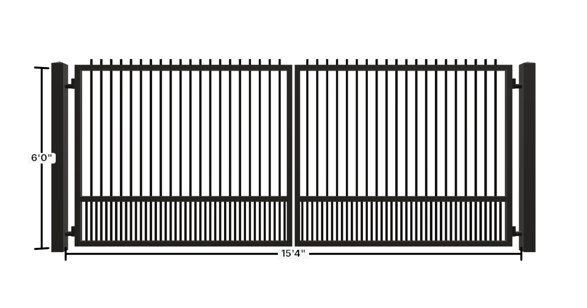 Drawing of the configured Driveway Gate, 15'4" wide × 6'0" high, with dimensions