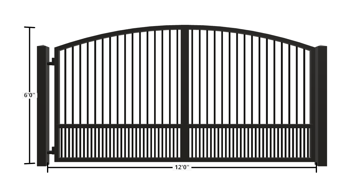Drawing of the configured Driveway Gate, 12'0" wide × 6'0" high, with dimensions