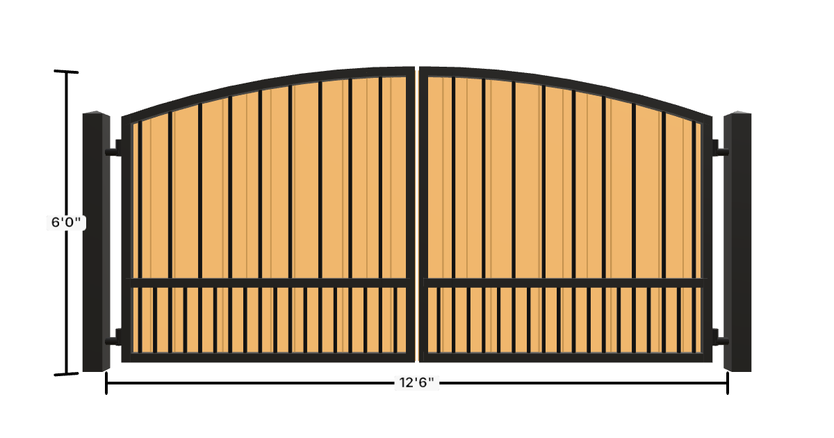 Drawing of the configured Driveway Gate, 12'6" wide × 6'0" high, with dimensions
