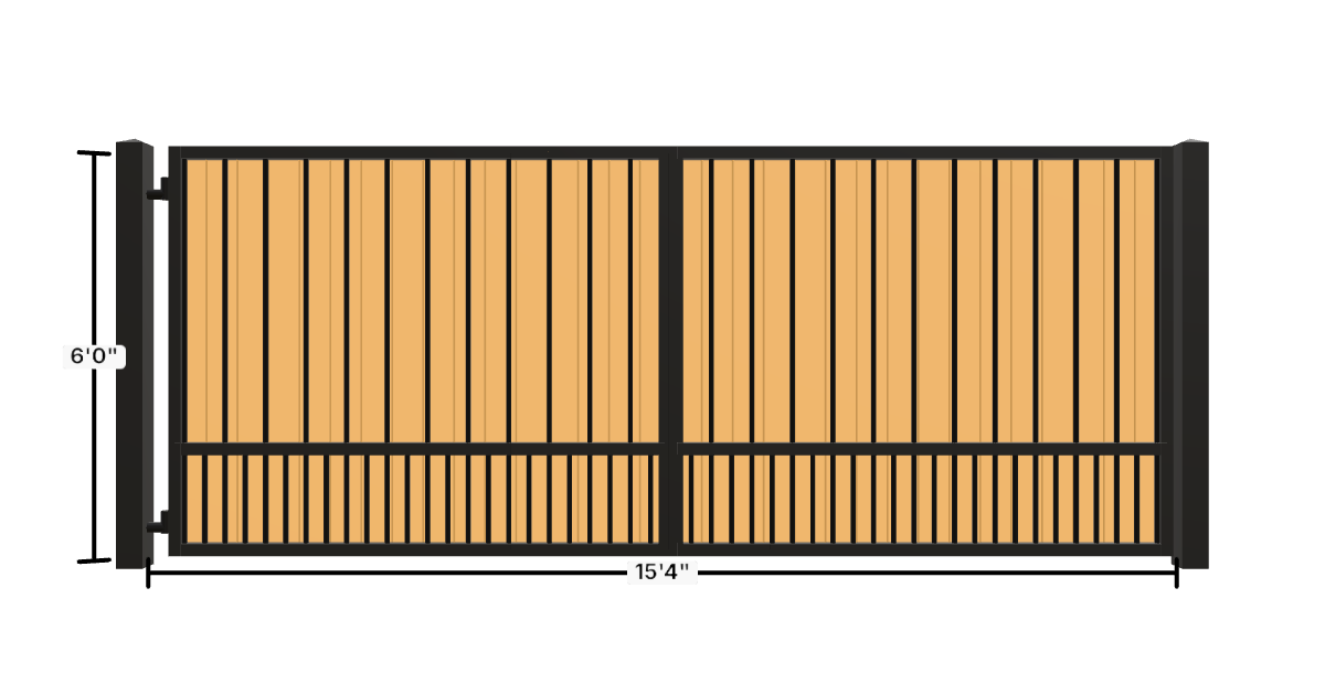 Drawing of the configured Driveway Gate, 15'4" wide × 6'0" high, with dimensions