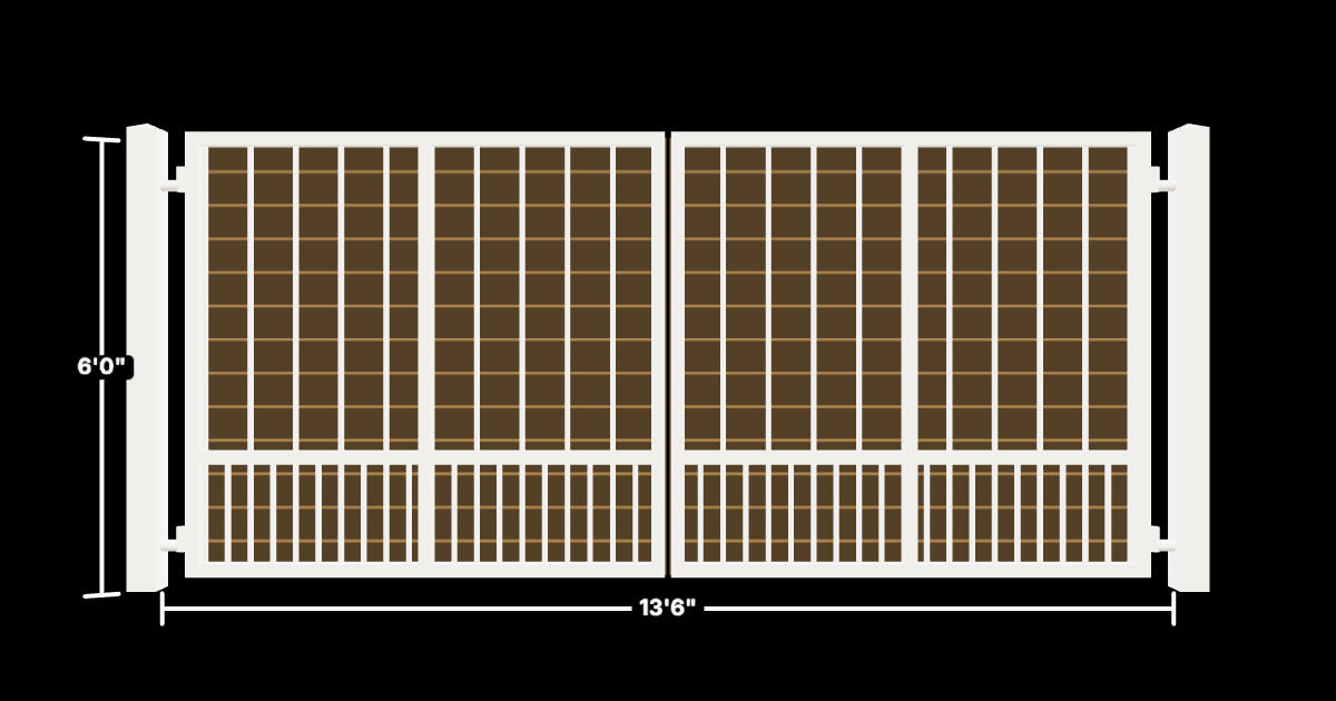 Drawing of the configured Driveway Gate, 13'6" wide × 6'0" high, with dimensions