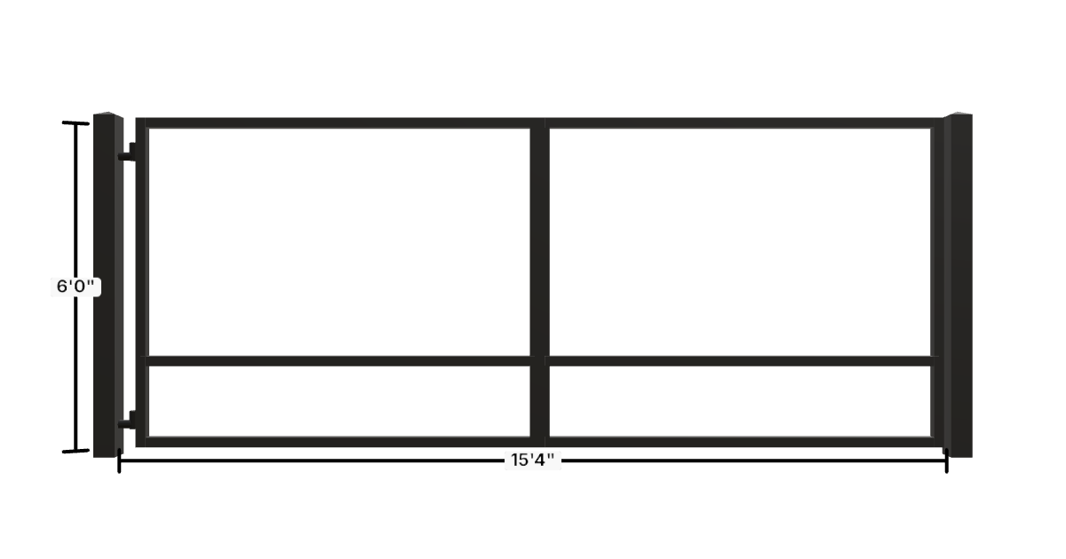 Drawing of the configured Driveway Gate, 15'4" wide × 6'0" high, with dimensions