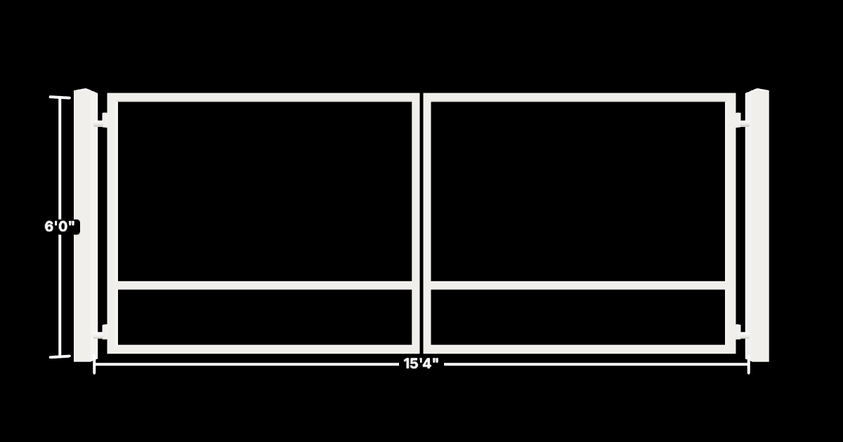 Drawing of the configured Driveway Gate, 15'4" wide × 6'0" high, with dimensions