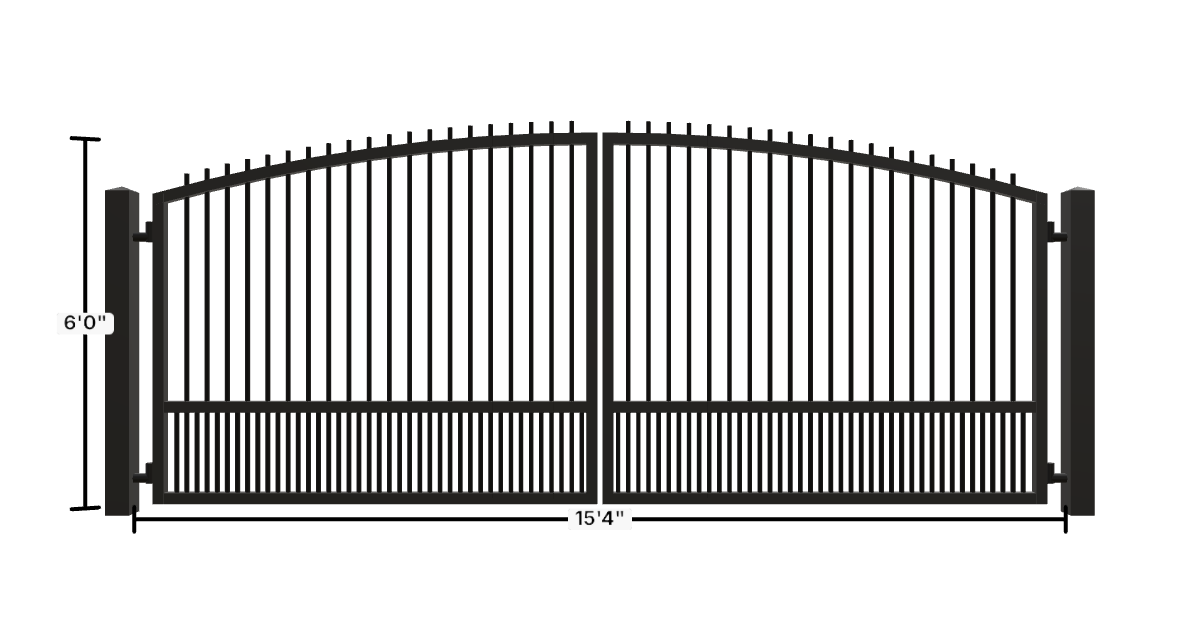 Drawing of the configured Driveway Gate, 15'4" wide × 6'0" high, with dimensions