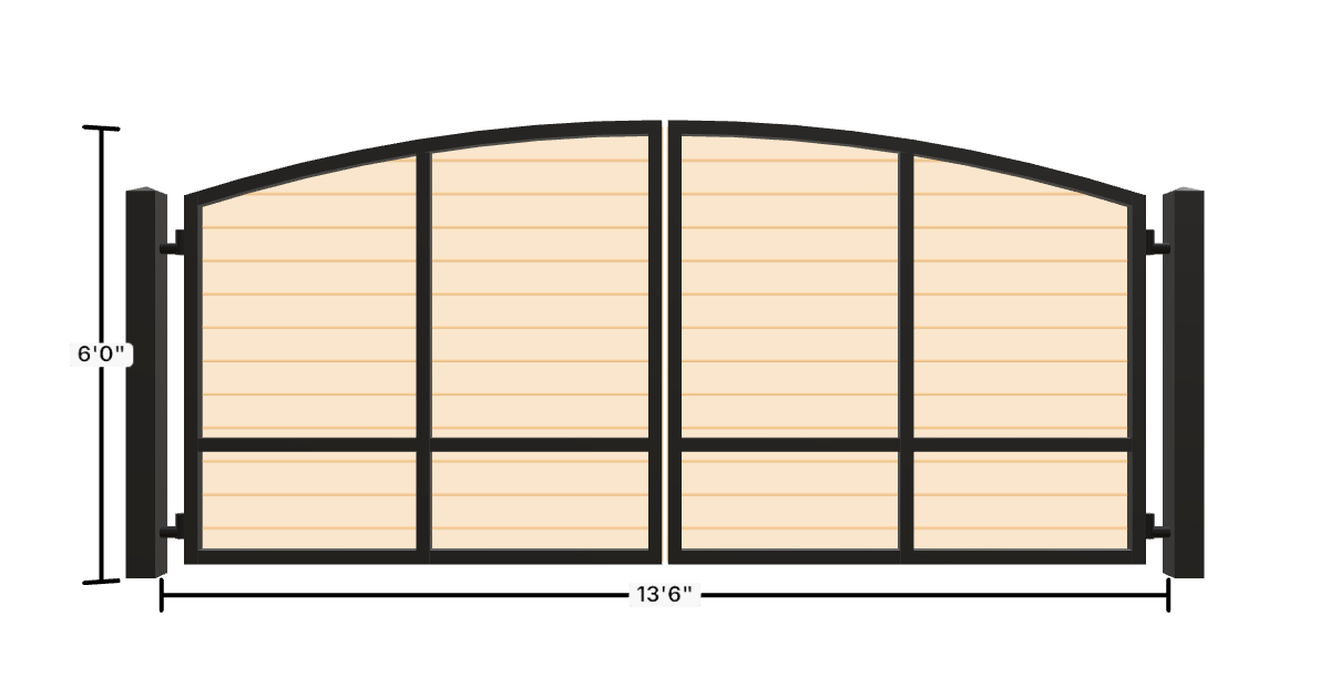 Drawing of the configured Driveway Gate, 13'6" wide × 6'0" high, with dimensions