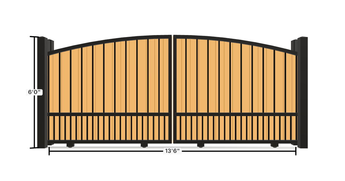 Drawing of the configured Driveway Gate, 13'6" wide × 6'0" high, with dimensions