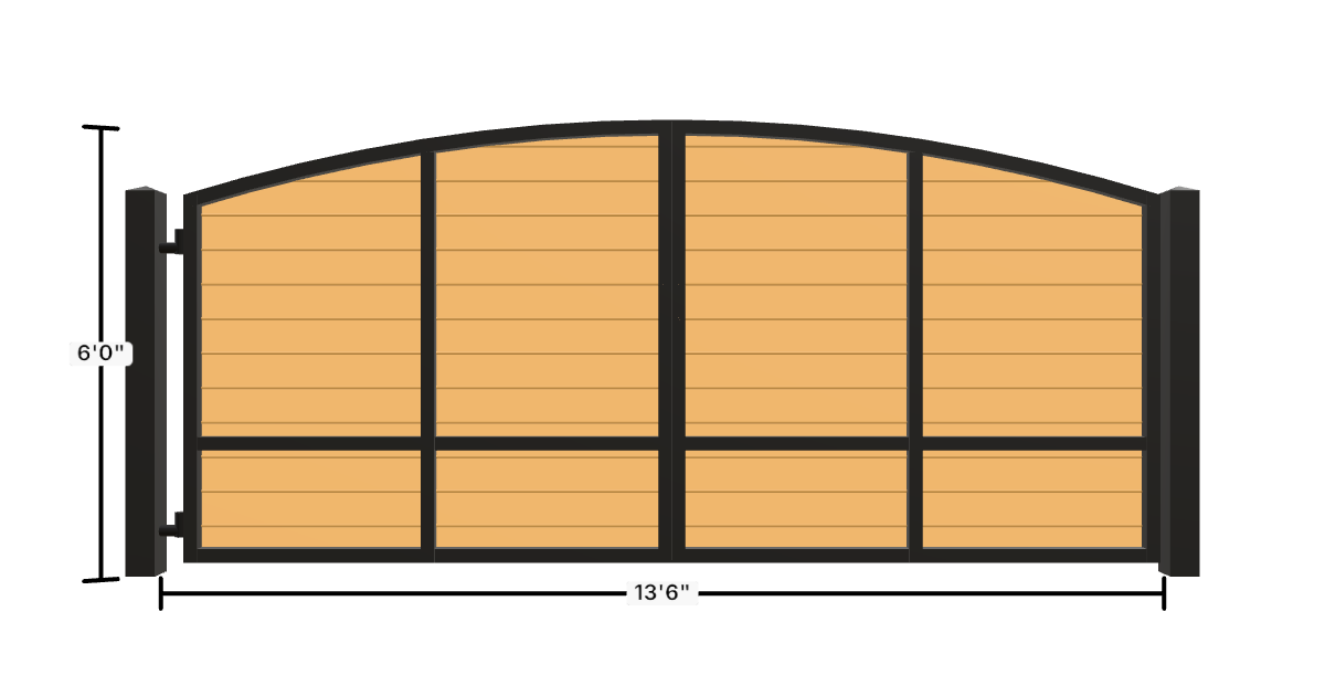 Drawing of the configured Driveway Gate, 13'6" wide × 6'0" high, with dimensions