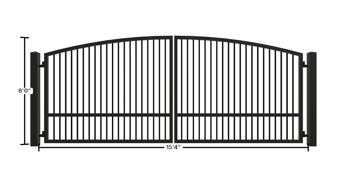 Drawing of the configured Driveway Gate, 15'4" wide × 6'0" high, with dimensions
