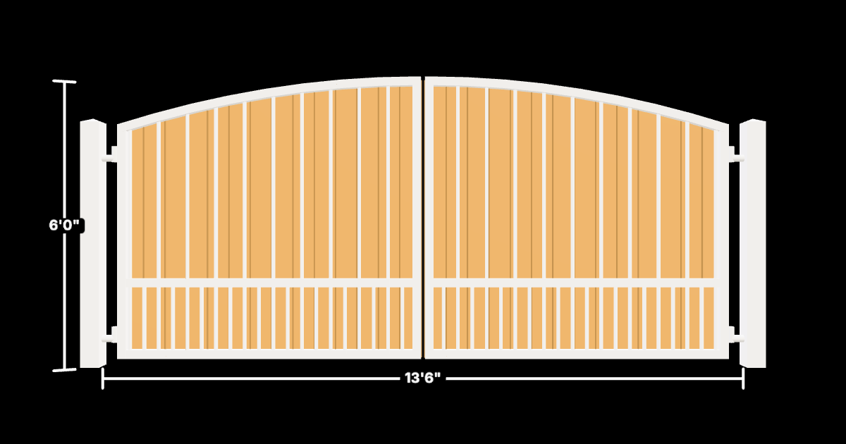 Drawing of the configured Driveway Gate, 13'6" wide × 6'0" high, with dimensions